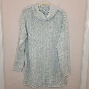 Womens Sweater Large Gray Chunky Knit Lightweight Tunic Cowl Neck Cozy Casual